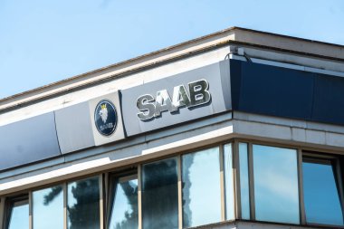 Verona, İtalya - 4 Eylül 2018: Saab araba Bayilik tabela. İsveç'te 1945'te kuruldu otomobil üreticisi Saab otomobil Ab yapıldı