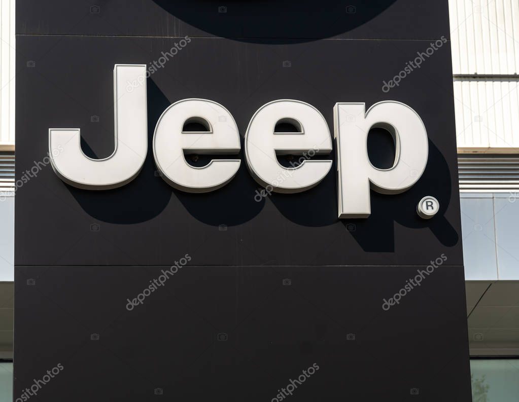 Verona, Italy - September 4, 2018: Jeep car dealership. Jeep is a brand of American automobiles that is a division of FCA US LLC, a wholly owned subsidiary of Fiat Chrysler Automobiles
