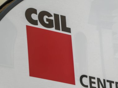 Rome, İtalya - 3 Ağustos 2018: Cgil tabela amblemi. İtalyan genel iş Ulusal ticaret İtalya'dayalı birliktir