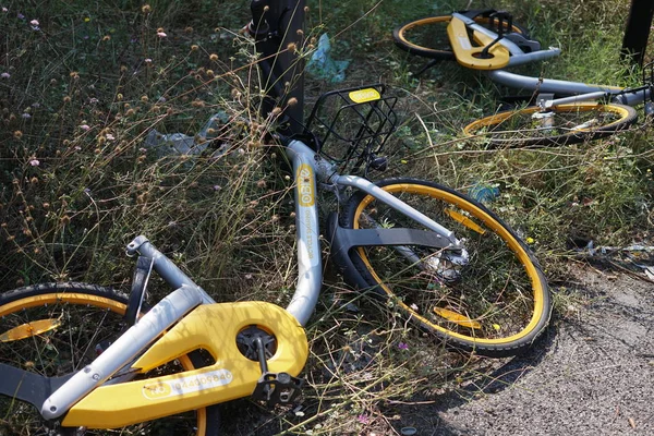 Ρώμη Ιταλία Αυγούστου 2018 Obike Ποδήλατα Που Βρίσκονται Στο Γρασίδι — Φωτογραφία Αρχείου