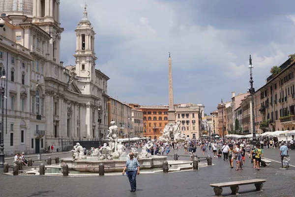 Roma Italia Agosto 2018 Plaza Navona Con Iglesia Sant Agnese — Foto de Stock