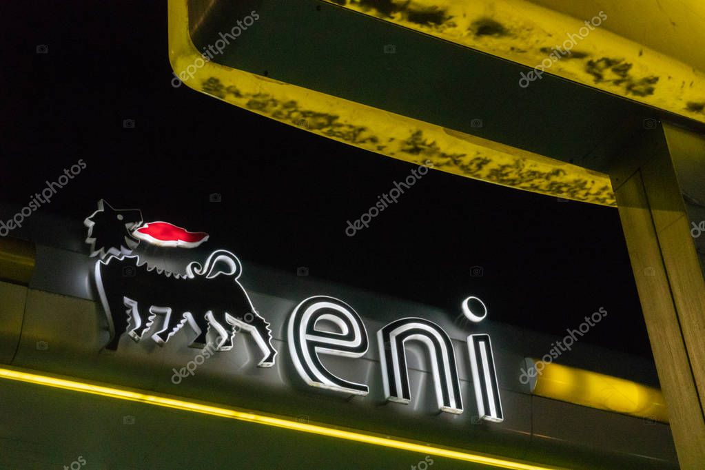 Rome, Italy - August 9, 2018: Eni energy store signage. Eni S.p.A. is an Italian multinational oil and gas company
