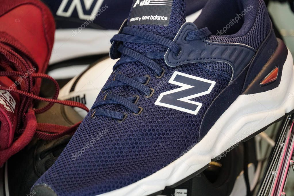 Paris, France - March 18, 2019: New Balance running shoes. New Balance Athletics, Inc. (NB), best known as simply New Balance, is an American multinational corporation