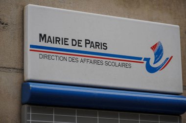 Paris, Fransa - 16 Mart 2019: Tabela Mairie de Paris yön des Affaires scolaires (okul işleri Şubesi)