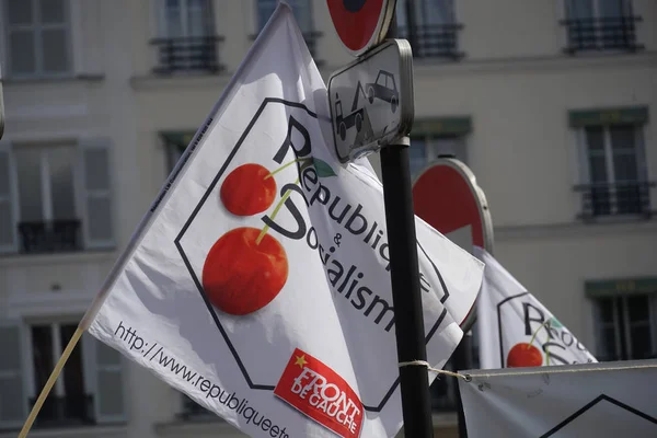 Parigi Francia Marzo 2019 Bandiere Della Rpublique Socialisme Partito Politico — Foto Stock