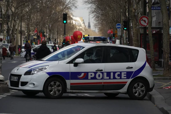 Paris France Mars 2019 Une Voiture Police Arrête Manifestation Des — Photo