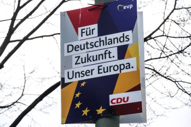 Berlin, Almanya - 14 Nisan 2019: Cdu Hıristiyan Demokrat Birliği'nin seçim kampanyası afişi, Avrupa Parlamentosu seçimleri için Alman siyasi partisi
