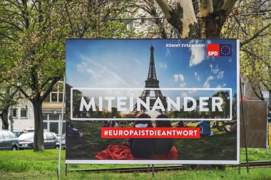 Berlin, Almanya - 14 Nisan 2019: Alman siyasi partisi Spd'nin seçim kampanyası afişi - Avrupa Parlamentosu seçimleri için teşvik eden Almanya Sosyal Demokrat Partisi