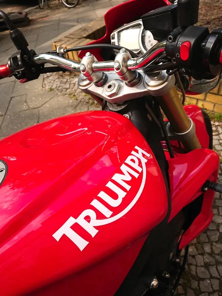 Berlin Germany April 2019 Red Triumph Motorcycle Established 1984 Triumph — Stock Photo, Image