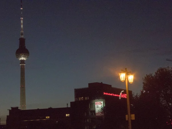 Berlin Németország Május 2018 Alexanderplatz Torony Éjjel — Stock Fotó