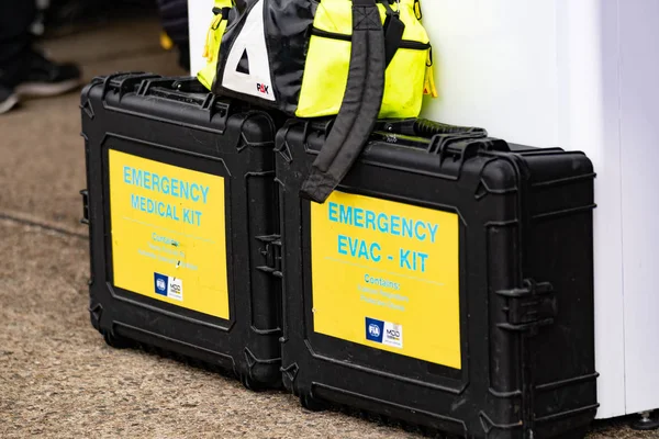 Berlim Alemanha Maio 2019 Kit Evacuação Emergência Fornecido Pela Fdration — Fotografia de Stock