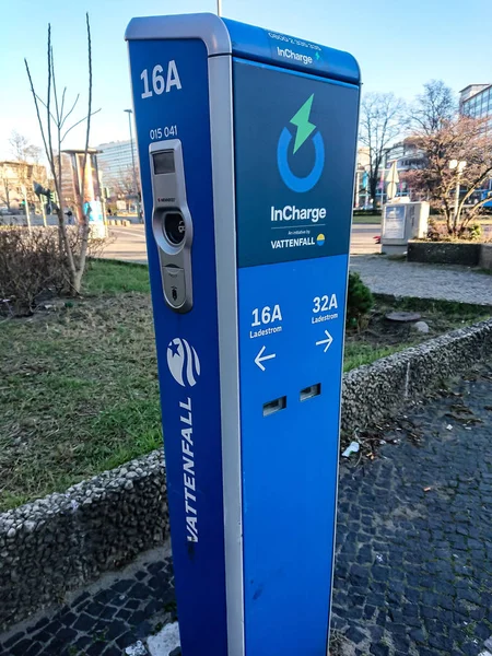 Berlin Németország Február 2019 Incharge Elektromos Jármű Töltőállomás Vattenfall Svéd — Stock Fotó