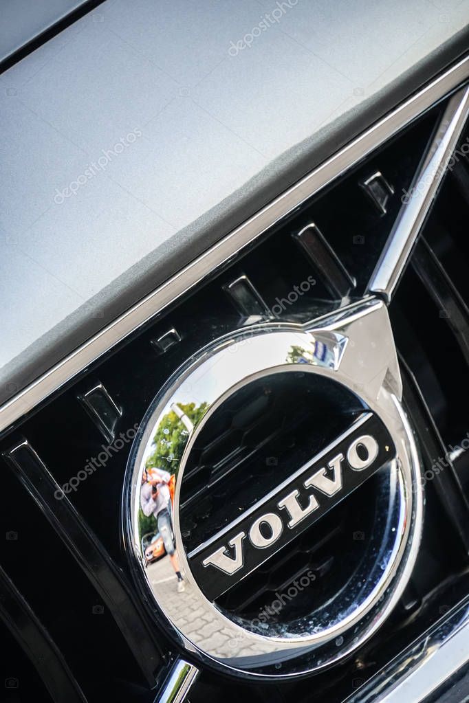Berlin, Germany - June 22, 2019: Volvo car emblem. Volvo Group is a Swedish multinational manufacturing company producing, distributing and selling of trucks, buses and construction