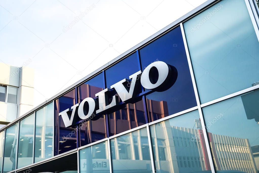 Berlin, Germany - June 22, 2019: Volvo car dealership. Volvo Group is a Swedish multinational manufacturing company producing, distributing and selling of trucks, buses and construction