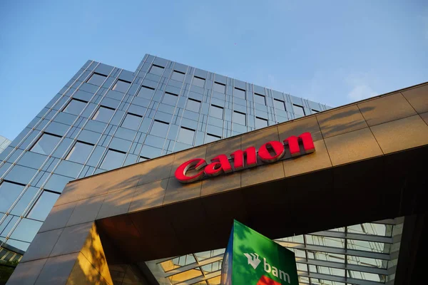 Berlín Alemania Junio 2019 Canon Signage Corporación Multinacional Japonesa Que — Foto de Stock