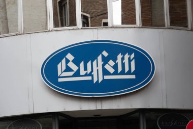 Roma, İtalya - 2 Eylül 2018: İtalyan şirketi Buffetti'nin tabelası. 1852 yılında kurulan Gruppo Buffetti S.p.A. ofis kırtasiye ve ekipman perakende ve dağıtır
