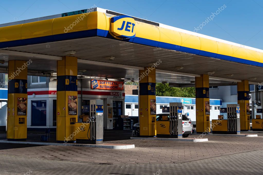 Berlin, Germany - June 30, 2019: Jet Petrol Station. Jet is the filling station brand of Phillips 66 used in Europe