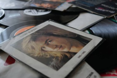 Roma, İtalya - 8 Ağustos 2018: 80'lerin en büyük hitleri, Sandy Marton eski vinil plaklar