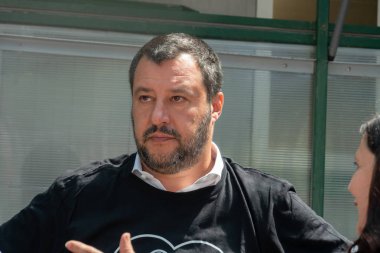 Roma, Italya-17 Temmuz 2019: Matteo Salvini, Italya Başbakan Yardımcısı ve Haziran 2018 tarihinden beri Içişleri Bakanı. Ayrıca Aralık 2013 yılından bu yana Kuzey Ligi federal sekreteri olmuştur