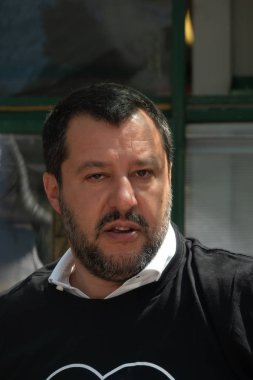 Roma, Italya-17 Temmuz 2019: Matteo Salvini, Italya Başbakan Yardımcısı ve Haziran 2018 tarihinden beri Içişleri Bakanı. Ayrıca Aralık 2013 yılından bu yana Kuzey Ligi federal sekreteri olmuştur
