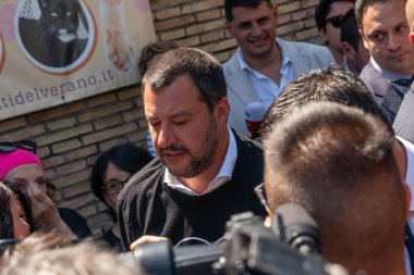 Roma, Italya-17 Temmuz 2019: Matteo Salvini, Italya Başbakan Yardımcısı ve Haziran 2018 tarihinden beri Içişleri Bakanı. Ayrıca Aralık 2013 yılından bu yana Kuzey Ligi federal sekreteri olmuştur