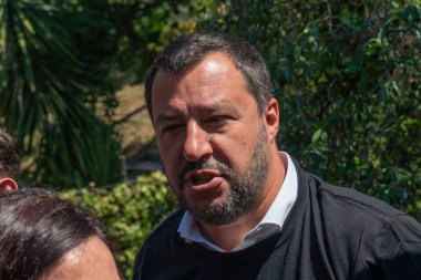 Roma, Italya-17 Temmuz 2019: Matteo Salvini, Italya Başbakan Yardımcısı ve Haziran 2018 tarihinden beri Içişleri Bakanı. Ayrıca Aralık 2013 yılından bu yana Kuzey Ligi federal sekreteri olmuştur