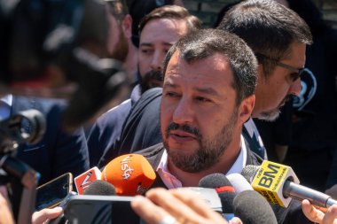 Roma, Italya-17 Temmuz 2019: Matteo Salvini, Italya Başbakan Yardımcısı ve Haziran 2018 tarihinden beri Içişleri Bakanı. Ayrıca Aralık 2013 yılından bu yana Kuzey Ligi federal sekreteri olmuştur
