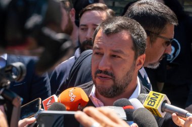 Rome, Italy - July 17, 2019: Matteo Salvini, Deputy Prime Minister of Italy and Minister of the Interior since June 2018. He has also been Federal Secretary of the Northern League since December 2013 clipart