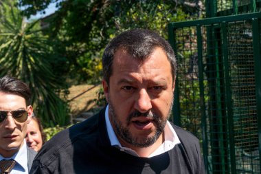 Roma, Italya-17 Temmuz 2019: Matteo Salvini, Italya Başbakan Yardımcısı ve Haziran 2018 tarihinden beri Içişleri Bakanı. Ayrıca Aralık 2013 yılından bu yana Kuzey Ligi federal sekreteri olmuştur