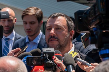 Roma, Italya-17 Temmuz 2019: Matteo Salvini, Italya Başbakan Yardımcısı ve Haziran 2018 tarihinden beri Içişleri Bakanı. Ayrıca Aralık 2013 yılından bu yana Kuzey Ligi federal sekreteri olmuştur