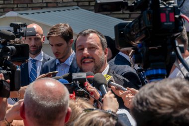 Roma, Italya-17 Temmuz 2019: Matteo Salvini, Italya Başbakan Yardımcısı ve Haziran 2018 tarihinden beri Içişleri Bakanı. Ayrıca Aralık 2013 yılından bu yana Kuzey Ligi federal sekreteri olmuştur