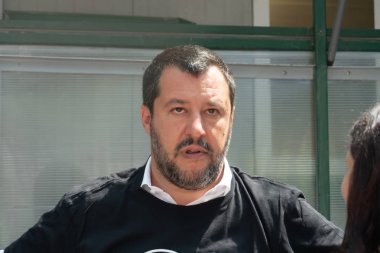 Roma, Italya-17 Temmuz 2019: Matteo Salvini, Italya Başbakan Yardımcısı ve Haziran 2018 tarihinden beri Içişleri Bakanı. Ayrıca Aralık 2013 yılından bu yana Kuzey Ligi federal sekreteri olmuştur