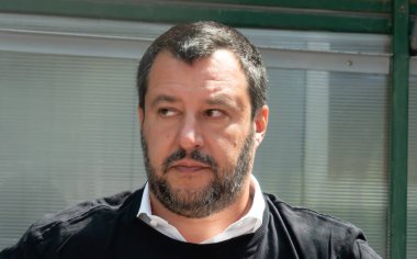 Roma, Italya-17 Temmuz 2019: Matteo Salvini, Italya Başbakan Yardımcısı ve Haziran 2018 tarihinden beri Içişleri Bakanı. Ayrıca Aralık 2013 yılından bu yana Kuzey Ligi federal sekreteri olmuştur