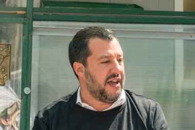 Roma, Italya-17 Temmuz 2019: Matteo Salvini, Italya Başbakan Yardımcısı ve Haziran 2018 tarihinden beri Içişleri Bakanı. Ayrıca Aralık 2013 yılından bu yana Kuzey Ligi federal sekreteri olmuştur