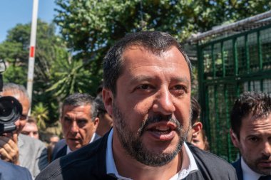 Roma, Italya-17 Temmuz 2019: Matteo Salvini, Italya Başbakan Yardımcısı ve Haziran 2018 tarihinden beri Içişleri Bakanı. Ayrıca Aralık 2013 yılından bu yana Kuzey Ligi federal sekreteri olmuştur