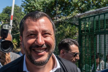 Roma, Italya-17 Temmuz 2019: Matteo Salvini, Italya Başbakan Yardımcısı ve Haziran 2018 tarihinden beri Içişleri Bakanı. Ayrıca Aralık 2013 yılından bu yana Kuzey Ligi federal sekreteri olmuştur