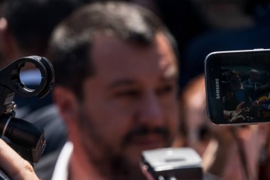 Roma, Italya-17 Temmuz 2019: Matteo Salvini, Italya Başbakan Yardımcısı ve Haziran 2018 tarihinden beri Içişleri Bakanı. Ayrıca Aralık 2013 yılından bu yana Kuzey Ligi federal sekreteri olmuştur