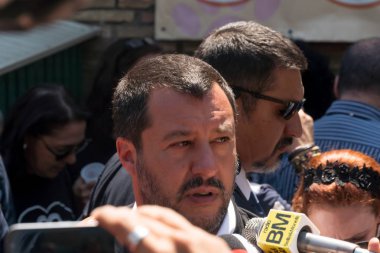 Roma, Italya-17 Temmuz 2019: Matteo Salvini, Italya Başbakan Yardımcısı ve Haziran 2018 tarihinden beri Içişleri Bakanı. Ayrıca Aralık 2013 yılından bu yana Kuzey Ligi federal sekreteri olmuştur
