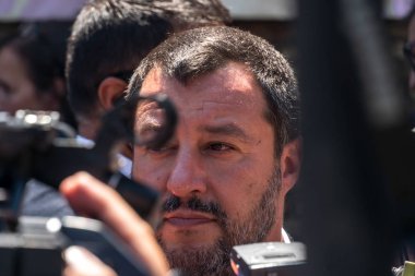 Roma, Italya-17 Temmuz 2019: Matteo Salvini, Italya Başbakan Yardımcısı ve Haziran 2018 tarihinden beri Içişleri Bakanı. Ayrıca Aralık 2013 yılından bu yana Kuzey Ligi federal sekreteri olmuştur