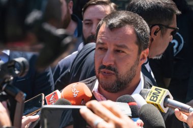 Roma, Italya-17 Temmuz 2019: Matteo Salvini, Italya Başbakan Yardımcısı ve Haziran 2018 tarihinden beri Içişleri Bakanı. Ayrıca Aralık 2013 yılından bu yana Kuzey Ligi federal sekreteri olmuştur