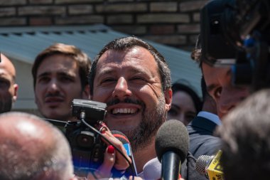 Roma, Italya-17 Temmuz 2019: Matteo Salvini, Italya Başbakan Yardımcısı ve Haziran 2018 tarihinden beri Içişleri Bakanı. Ayrıca Aralık 2013 yılından bu yana Kuzey Ligi federal sekreteri olmuştur