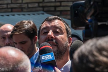 Roma, Italya-17 Temmuz 2019: Matteo Salvini, Italya Başbakan Yardımcısı ve Haziran 2018 tarihinden beri Içişleri Bakanı. Ayrıca Aralık 2013 yılından bu yana Kuzey Ligi federal sekreteri olmuştur