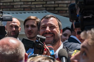 Roma, Italya-17 Temmuz 2019: Matteo Salvini, Italya Başbakan Yardımcısı ve Haziran 2018 tarihinden beri Içişleri Bakanı. Ayrıca Aralık 2013 yılından bu yana Kuzey Ligi federal sekreteri olmuştur