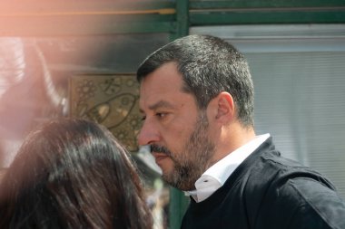 Roma, Italya-17 Temmuz 2019: Matteo Salvini, Italya Başbakan Yardımcısı ve Haziran 2018 tarihinden beri Içişleri Bakanı. Ayrıca Aralık 2013 yılından bu yana Kuzey Ligi federal sekreteri olmuştur