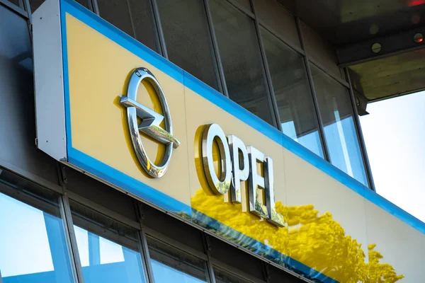 Stock image Berlin, Germany - June 30, 2019: Opel car dealership signage. Opel is a German automobile manufacturer part of the French Groupe PSA since August 2017