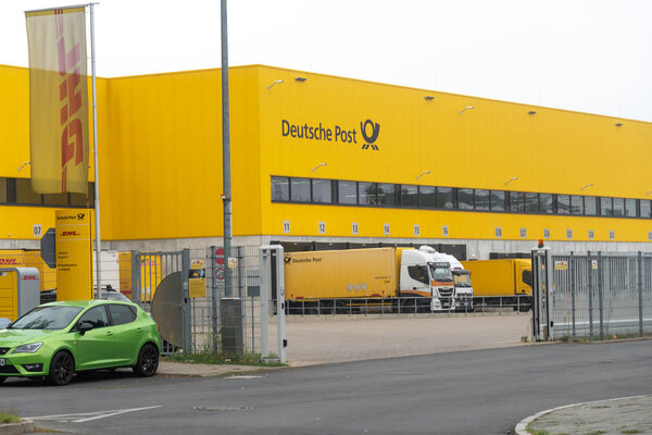 Berlin, Germany - July 30, 2019: Logistics center of the German Post DHL Group, the world's leading mail and logistics company