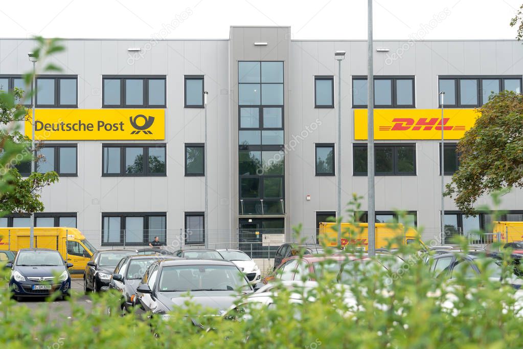 Berlin, Germany - July 30, 2019: Logistics center of the German Post DHL Group, the world's leading mail and logistics company