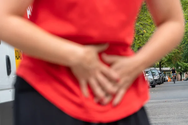 Dolor Estómago Mujer Con Dolor Menstrual Enfoque Selectivo —  Fotos de Stock