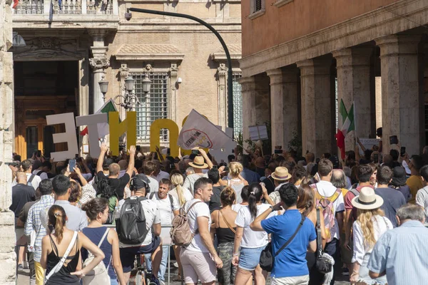 Roma Italia Agosto 2019 Multitud Partidarios Giuseppe Conte Primer Ministro — Foto de Stock