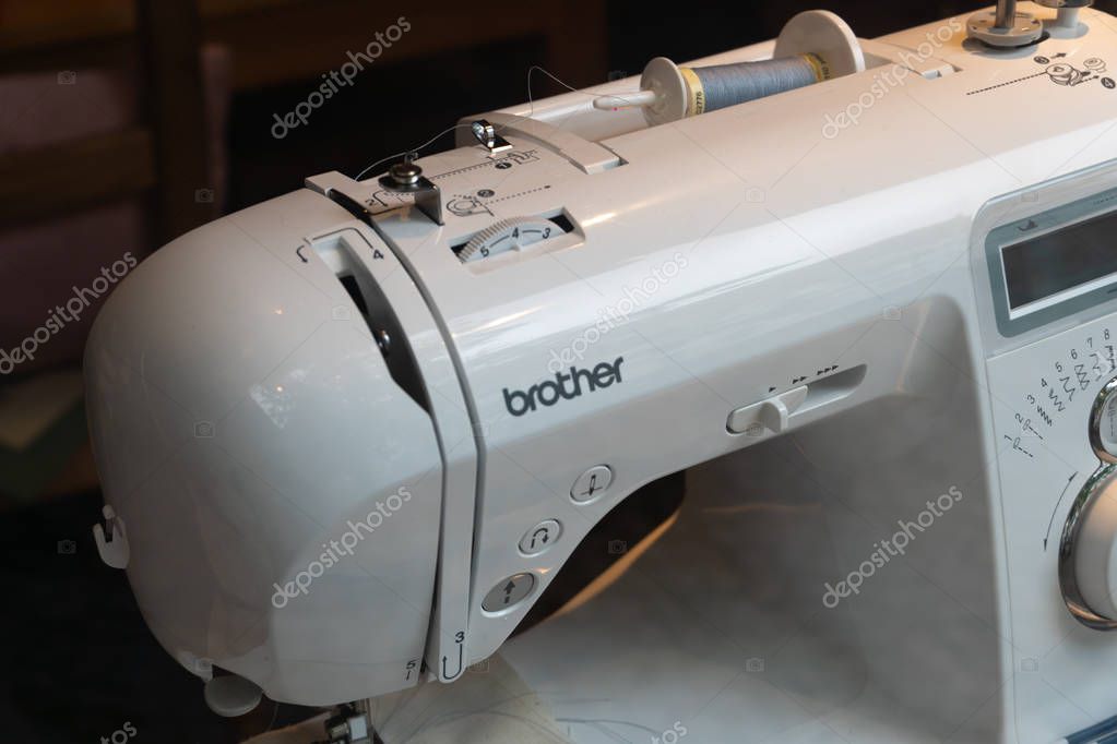Berlin, Germany - May 2, 2019: Sewing machine by Brother Industries, Ltd., a Japanese multinational electronics and electrical equipment company